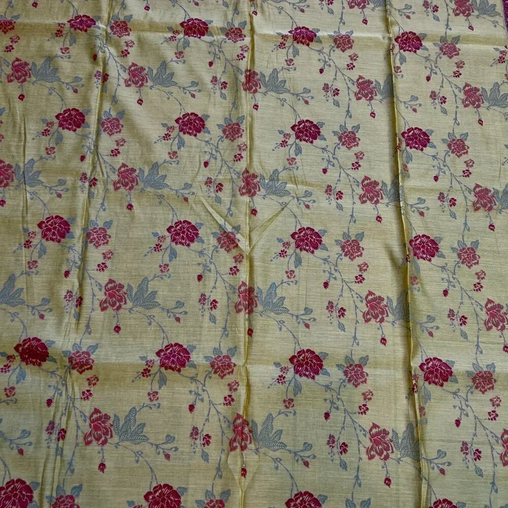 Melange Ethnic Indian Block Print Gold Floral Semi Sheer Tablecloth 95